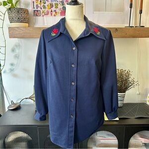 Vintage Rose Applique Button‎ Down Blouse